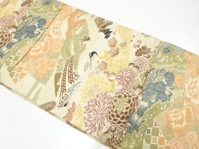 JAPANESE KIMONO / ANTIQUE MARU OBI / WOVEN CRANE